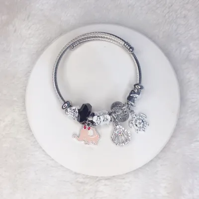 Women Fashion Rabbit Heart Crown Stainless Steel Bracelet