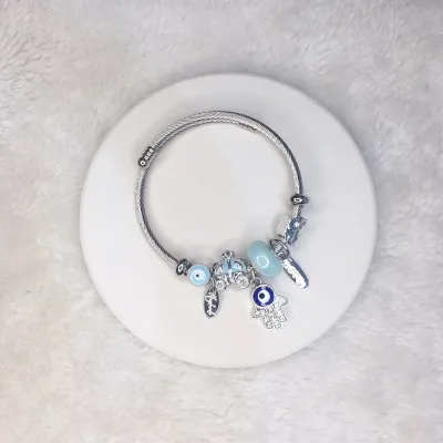 Women Fashion Rabbit Heart Crown Stainless Steel Bracelet