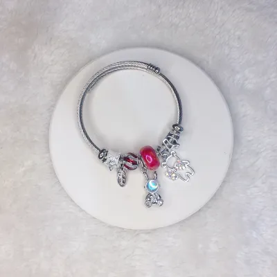 Women Fashion Rabbit Heart Crown Stainless Steel Bracelet