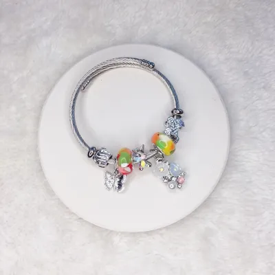 Women Fashion Rabbit Heart Crown Stainless Steel Bracelet