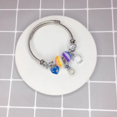 Women Fashion Rabbit Heart Crown Stainless Steel Bracelet