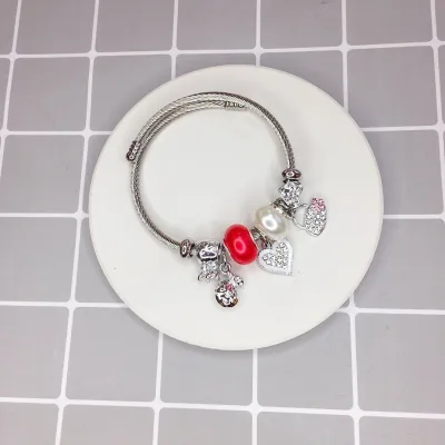 Women Fashion Rabbit Heart Crown Stainless Steel Bracelet