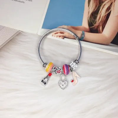 Women Fashion Rabbit Heart Crown Stainless Steel Bracelet
