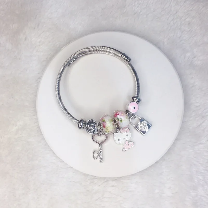 Women Fashion Rabbit Heart Crown Stainless Steel Bracelet