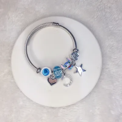 Women Moon Heart Pendant Stainless Steel Bracelet