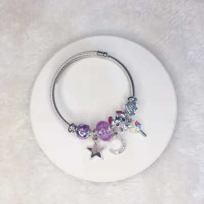 Women Moon Heart Pendant Stainless Steel Bracelet