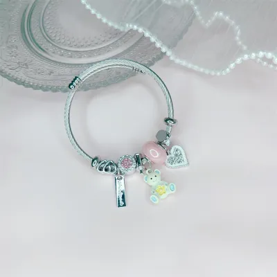 Women Moon Heart Pendant Stainless Steel Bracelet