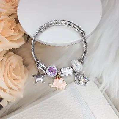 Women's Fashion Butterfly Devil's Eye Pendant Stainless Steel Bracelet