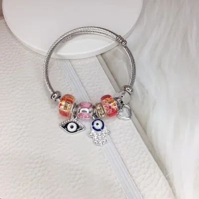 Women's Fashion Butterfly Devil's Eye Pendant Stainless Steel Bracelet