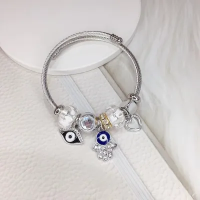 Women's Fashion Butterfly Devil's Eye Pendant Stainless Steel Bracelet