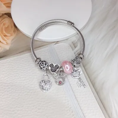 Women Fashion Dream Catcher Rhinestone Pendant Stainless Steel Bracelet