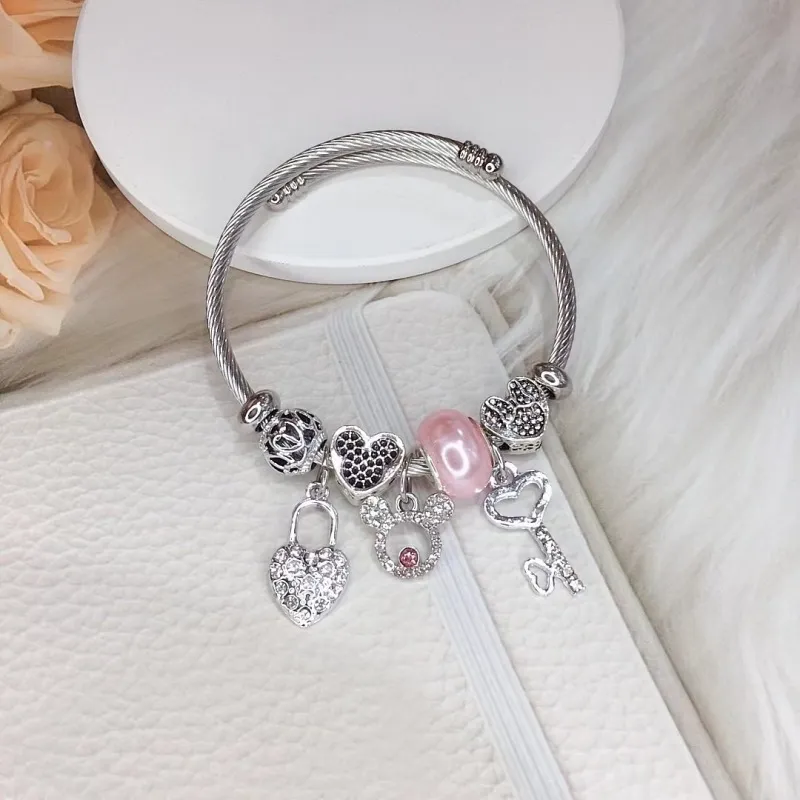 Women Fashion Dream Catcher Rhinestone Pendant Stainless Steel Bracelet
