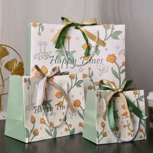 Simple Fashion Floral Printed Candy Snack Handle Shopping Paper Bag