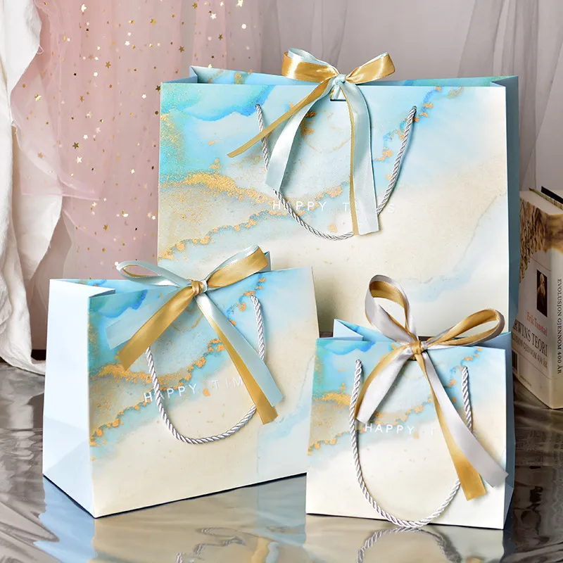 Simple Fashion Gradient Printing Double Bow Ribbon Gift Paper Bag