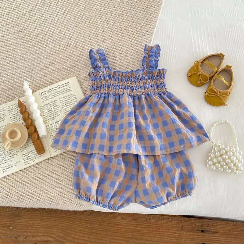 Kids Baby Girls Casual Cute Sweet Plaid Cami Skirt Shorts Set