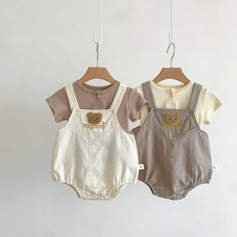 Kids Baby Boys Girls Casual Cute Cartoon T-Shirt Suspender Pants Set 95% Cotton Triangle Climb