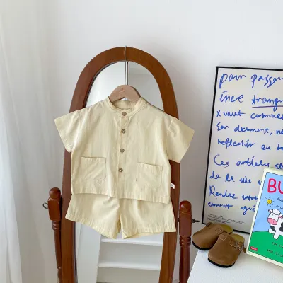 Kids Toddler Boys Casual Cute Solid Color Short Sleeve Shirt Shorts Set