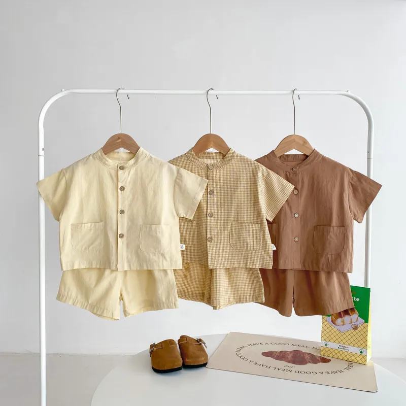 Kids Toddler Boys Casual Cute Solid Color Short Sleeve Shirt Shorts Set