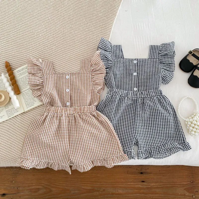 Kids Toddler Girls Casual Plaid Cap Sleeve Top Shorts Set