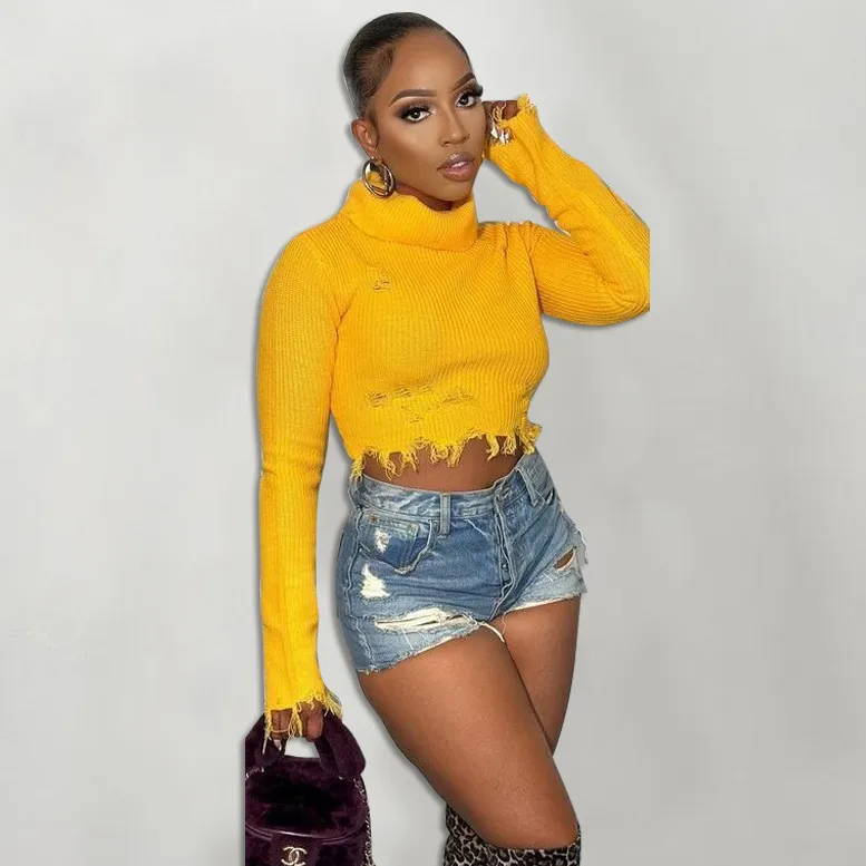 Wholesale Crop Roll Neck Mallory Turtleneck Cropped Long Sleeve