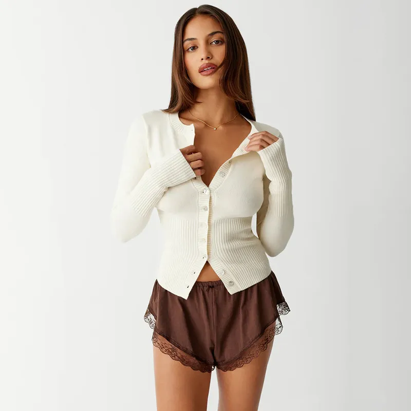 Women's Slim Fit Long Sleeve Pullover Cardigan - Solid Color Polyester Knitwear
