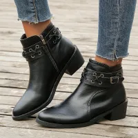 Women Fashion Pointed Toe Black Back Zipper Solid Color High Tube Platform Thick Heel Rider High Boots