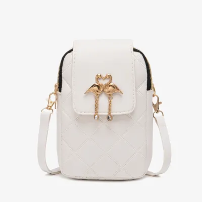 Women Fashion Rhombic Embossed Swan Decoration Rectangular PVC Purses