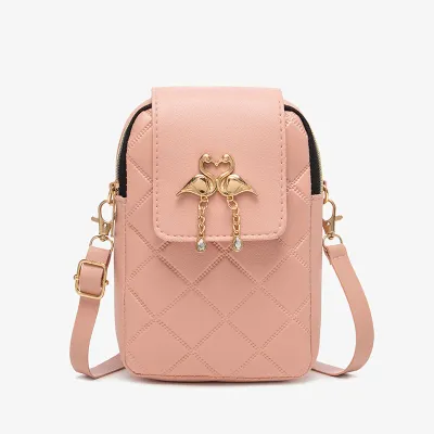 Women Fashion Rhombic Embossed Swan Decoration Rectangular PVC Purses