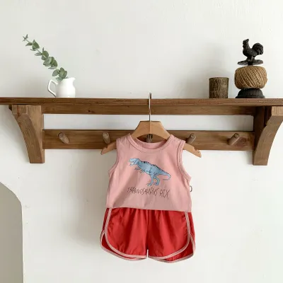 Kids Baby Boys Girls Casual Cute Cartoon Tank Top Shorts Set 0-3T