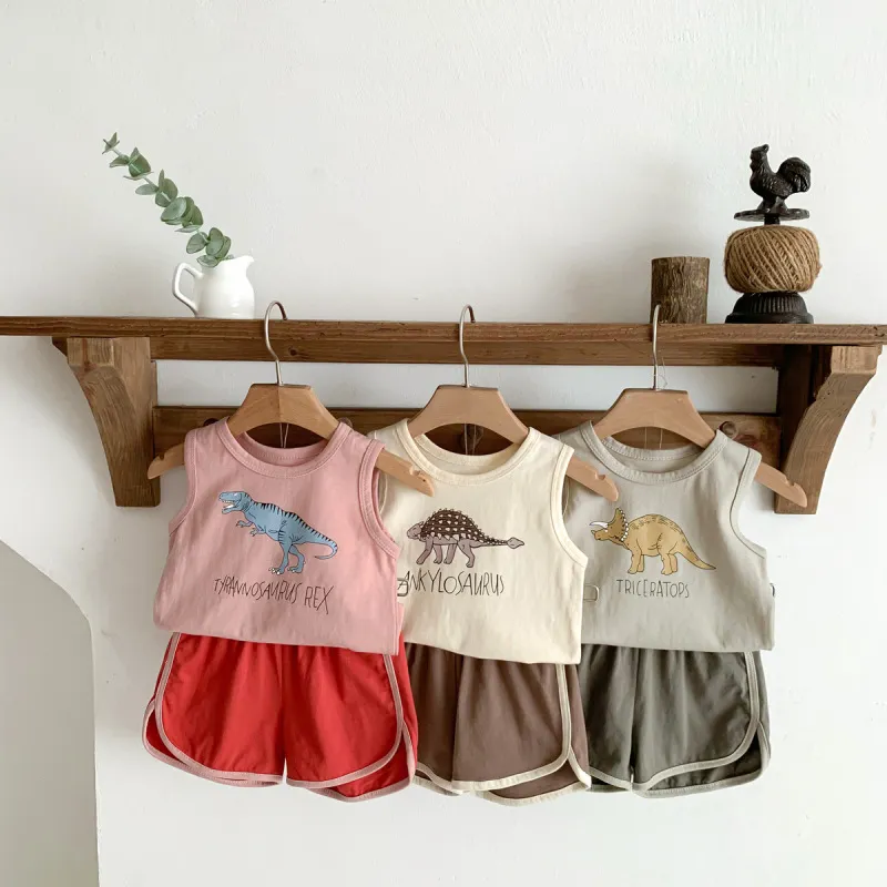 Kids Baby Boys Girls Casual Cute Cartoon Tank Top Shorts Set 0-3T