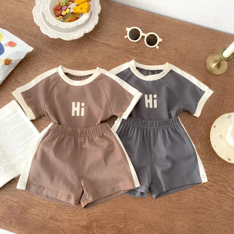 Kids Baby Boys Girls Casual Cute Letter Print Short Sleeve Round Neck T-Shirt and Shorts Set