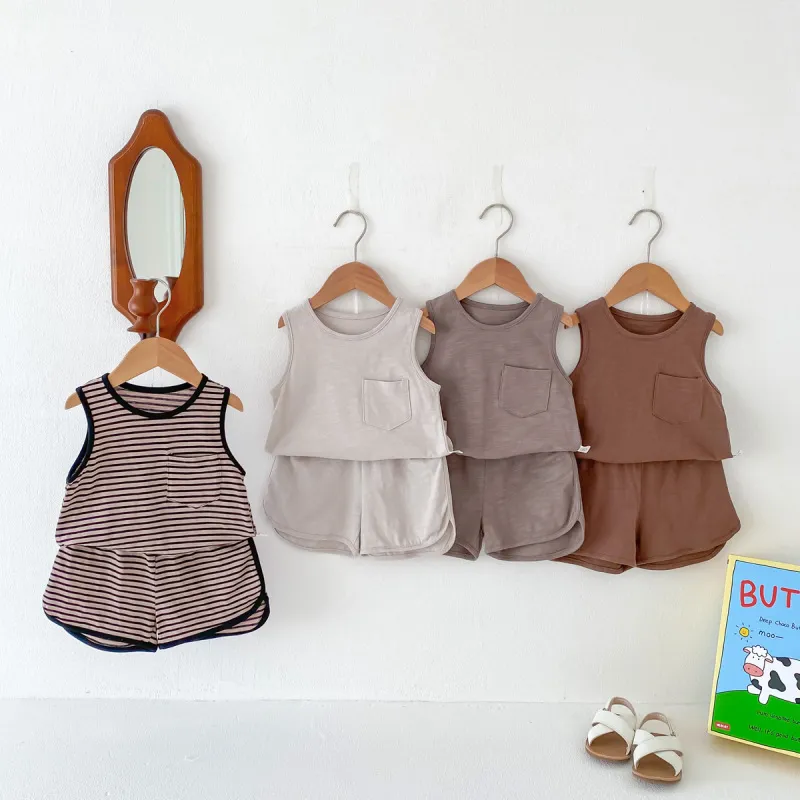 Kids Toddler Boys Girls Casual Cute Stripe Tank Top Shorts Set