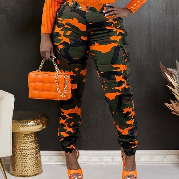 Orange camo fashion pants outfit