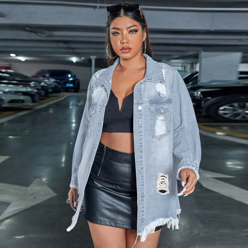 Street Women Casual Fashion Rick Extra Long Denim Jacket