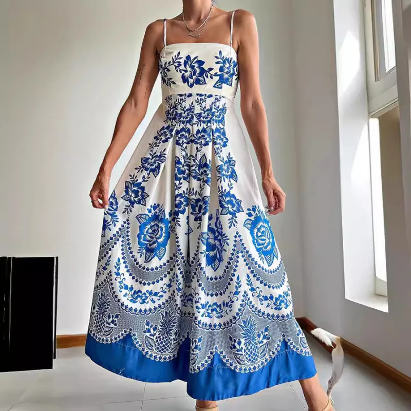 Bohemian Women Casual Print Strap Maxi Dress