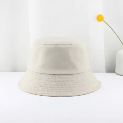 Unisex Cotton Custom Logo Double Needle Flat Top Sunscreen Bucket Hat