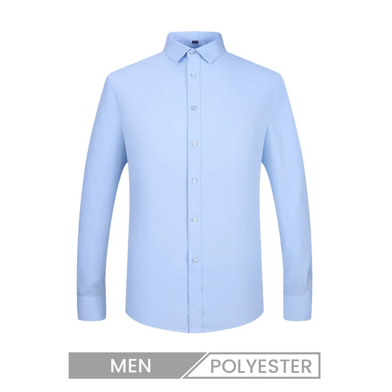 Custom Men Cotton Polyester Non-Ironing Long Sleeve Solid Color Dress Shirt