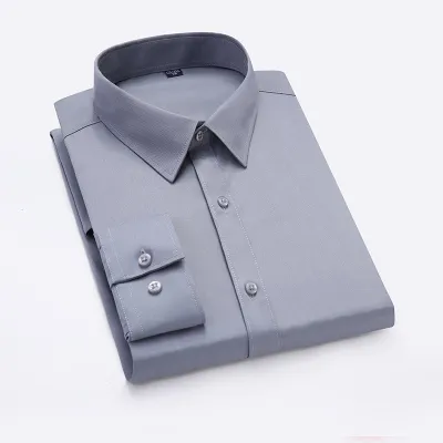 Custom Men Cotton Polyester Non-Ironing Long Sleeve Solid Color Dress Shirt