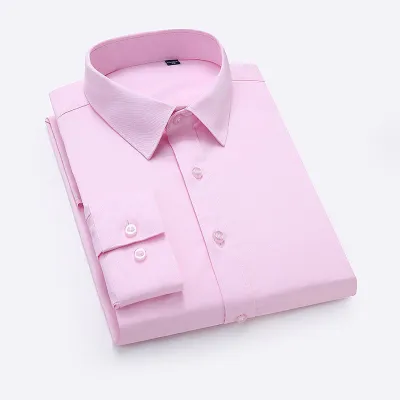Custom Men Cotton Polyester Non-Ironing Long Sleeve Solid Color Dress Shirt