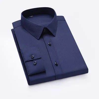 Custom Men Cotton Polyester Non-Ironing Long Sleeve Solid Color Dress Shirt