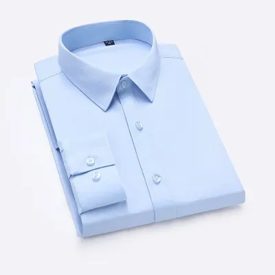 Custom Men Cotton Polyester Non-Ironing Long Sleeve Solid Color Dress Shirt