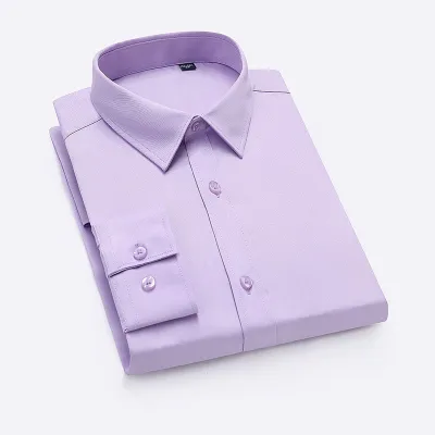 Custom Men Cotton Polyester Non-Ironing Long Sleeve Solid Color Dress Shirt