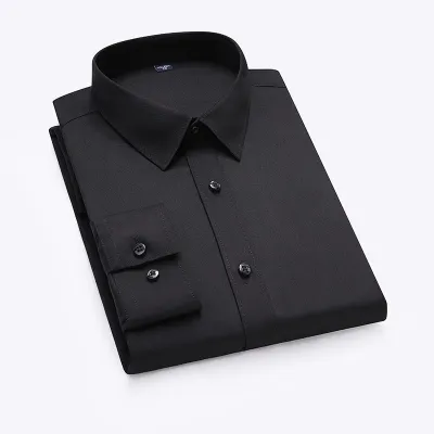 Custom Men Cotton Polyester Non-Ironing Long Sleeve Solid Color Dress Shirt