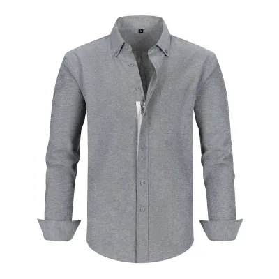 Zipper Men Oxford Fake Button Long Sleeve Solid Color Dress Shirt Custom