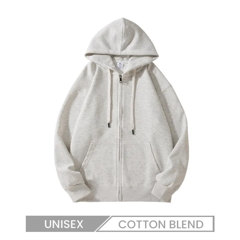 Custom Logo Unisex Casual Solid Color Zip-Up Cotton Blended Hoodie