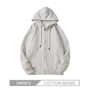 Custom Logo Unisex Casual Solid Color Zip-Up Cotton Blended Hoodie