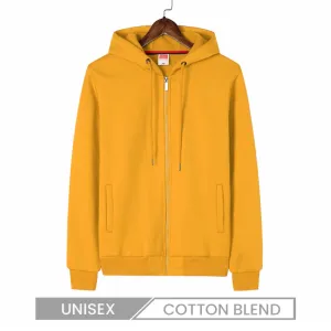 Custom Logo Unisex Casual Solid Color Cotton Fleece-Lined Zip-Up Hoodie