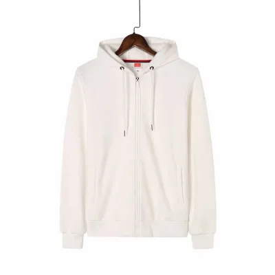 Custom Logo Unisex Casual Solid Color Cotton Fleece-Lined Zip-Up Hoodie