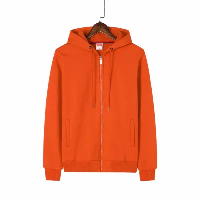Custom Logo Unisex Casual Solid Color Cotton Fleece-Lined Zip-Up Hoodie