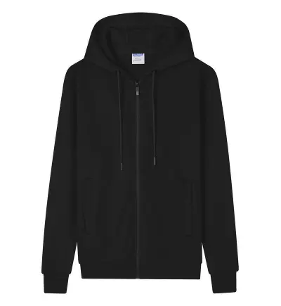 Custom Logo Unisex Casual Solid Color Cotton Fleece-Lined Zip-Up Hoodie